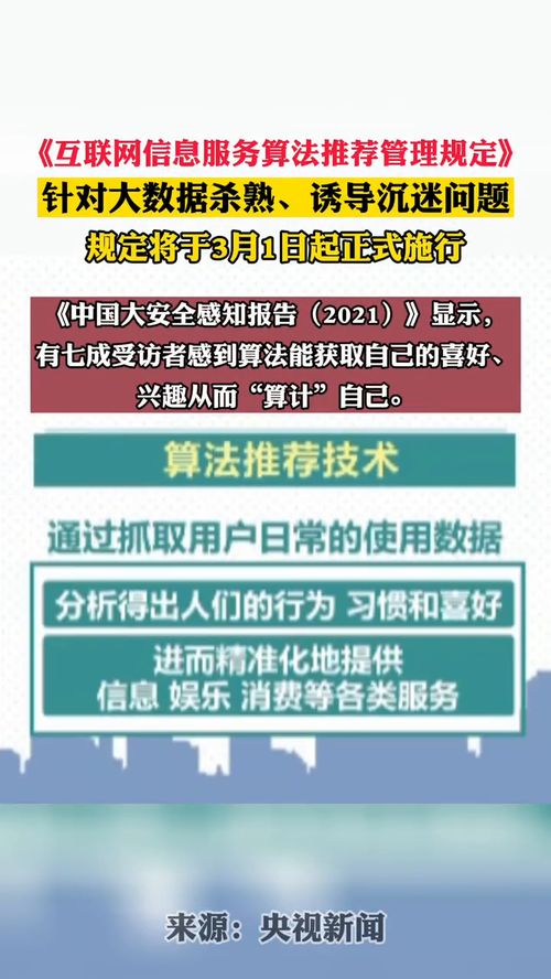 《互聯網信息服務算法推薦管理規定》將于3月1日正式實施，加強網絡信息治理